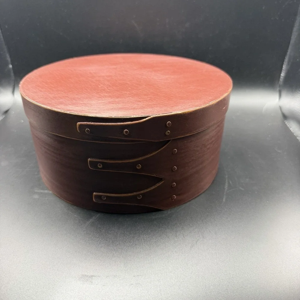 BURGUNDY  SHAKER  3 FINGER BAND ROUND BENTWOOD PANTRY BOX  7 3/4